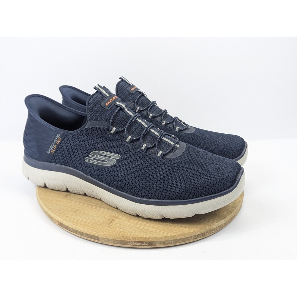 Mens 16 Skechers Slip Ins Hands Free Shoes Wide Blue Sneakers Air Cooled Memory